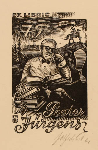 Exlibris by Johannes Juhansoo from Estonia for Peeter Jürgens - Book Horse Man Knight 