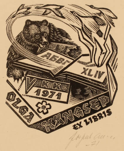 Exlibris by Johannes Juhansoo from Estonia for Olga Kängsep - Book Fauna 