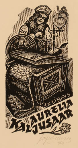 Exlibris by Johannes Juhansoo from Estonia for Aurelia Kaljusaar - Working Woman 