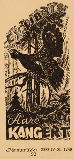 Exlibris by Johannes Juhansoo from Estonia for Aare Kangert - Bird Forest 