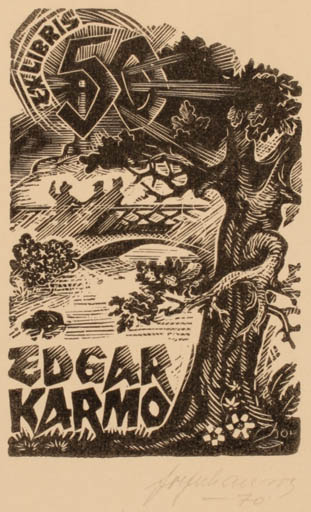 Exlibris by Johannes Juhansoo from Estonia for Edgar Karmo - Tree 