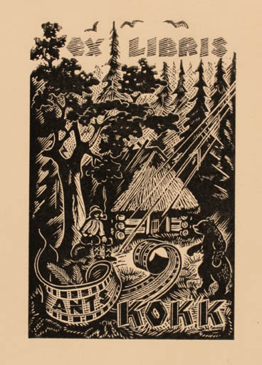 Exlibris by Johannes Juhansoo from Estonia for Ants Kokk - Fauna Forest 