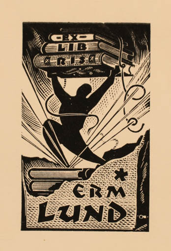 Exlibris by Johannes Juhansoo from Estonia for Erm Lund - Book Man 