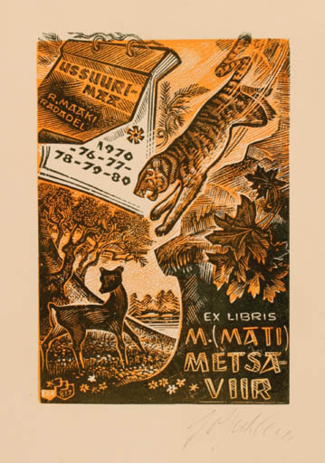 Exlibris by Johannes Juhansoo from Estonia for Mati Metsaviir - Fauna Scenery/Landscape 