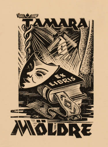 Exlibris by Johannes Juhansoo from Estonia for Tamara Möldre - Book Mill Theater/Cirkus 