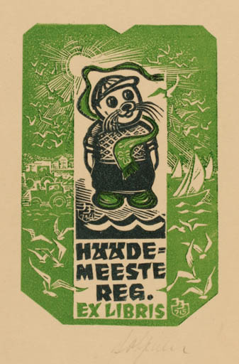 Exlibris by Johannes Juhansoo from Estonia for Reg. Hääde-Meeste - Fauna Maritime 