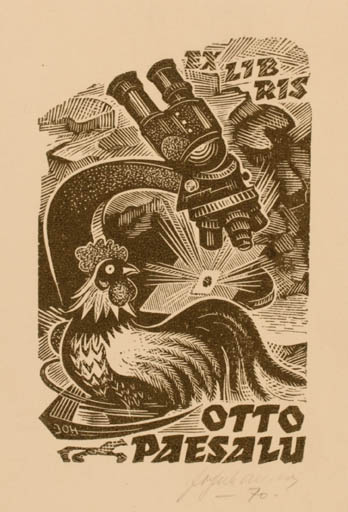 Exlibris by Johannes Juhansoo from Estonia for Otto Paesalu - Bird Science 