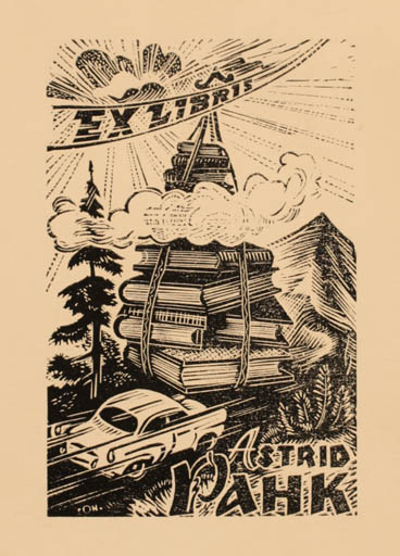 Exlibris by Johannes Juhansoo from Estonia for Astrid Pahk - Car Book Scenery/Landscape 