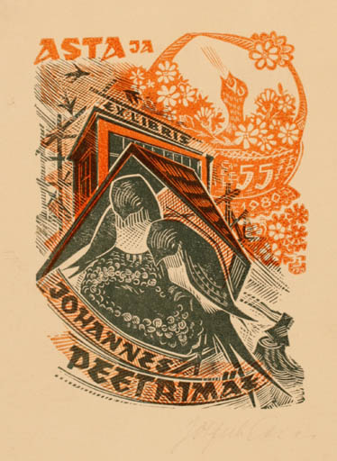 Exlibris by Johannes Juhansoo from Estonia for Johannes Peetrmetz - Bird 