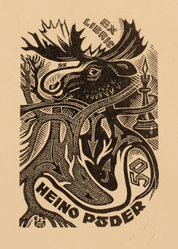 Exlibris by Johannes Juhansoo from Estonia for Heino Poder - Fauna 