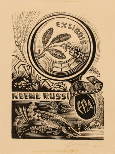 Exlibris by Johannes Juhansoo from Estonia for Neeme Russi - Fish Flora 