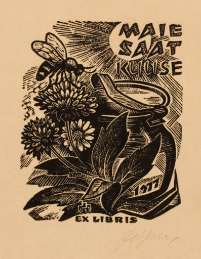 Exlibris by Johannes Juhansoo from Estonia for Maaie Saat Kuuse - Flora Insect 