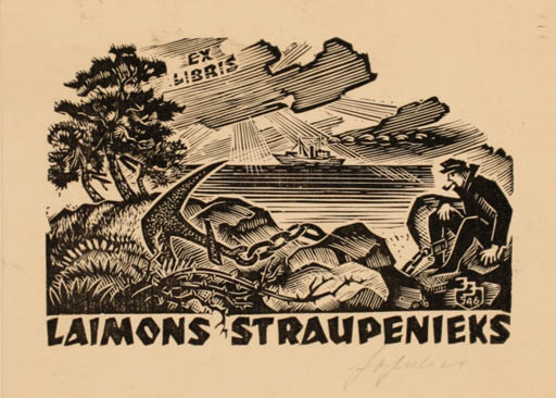 Exlibris by Johannes Juhansoo from Estonia for Laimons Straupenieks - Maritime 