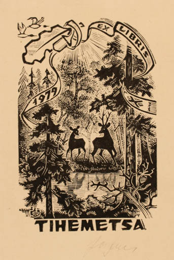 Exlibris by Johannes Juhansoo from Estonia for ? Tihemetsa - Fauna Forest 