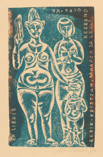 Exlibris by Avo Keerend from Estonia for Eeerik Kristjan Maarja ja Leili Keerend - Book Woman 