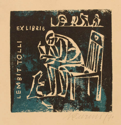 Exlibris by Avo Keerend from Estonia for Lembit Tolli - Book Dog Man 