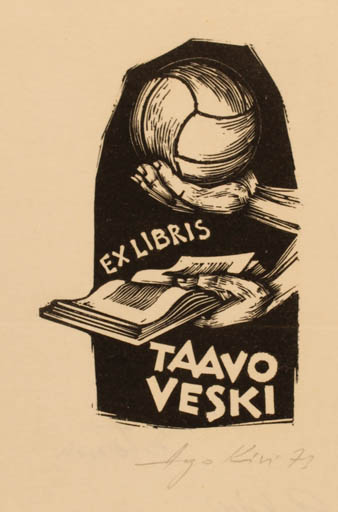 Exlibris by Ago Kivi from Estonia for Taavo Veski - Book Sport/game 