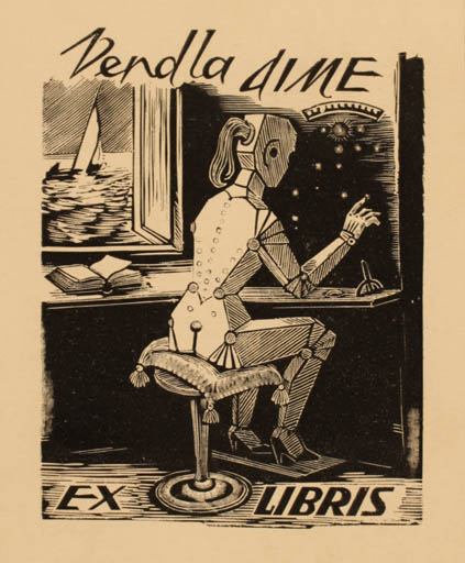 Exlibris by Ernst Kollom from Estonia for Vendla Aime - Woman Technology 