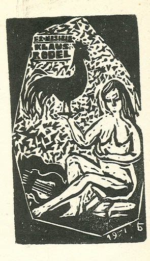 Exlibris by Bronislav Josef Tomecki from Poland for Klaus Rödel - Bird Woman 