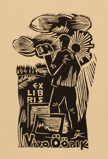 Exlibris by Jaak Kuusk from Estonia for Vivo Ööpik - Book Scenery/Landscape Man 