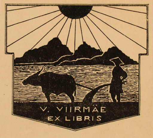 Exlibris by Riho Lahi from Estonia for V. Viirmäe - Working Scenery/Landscape Oriental Sun 