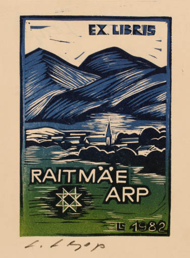 Exlibris by Lembit Lepp from Estonia for Raitmäe Arp - Mountain Scenery/Landscape 