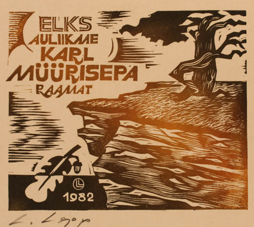 Exlibris by Lembit Lepp from Estonia for Karl Müürisepa - Scenery/Landscape Tree 