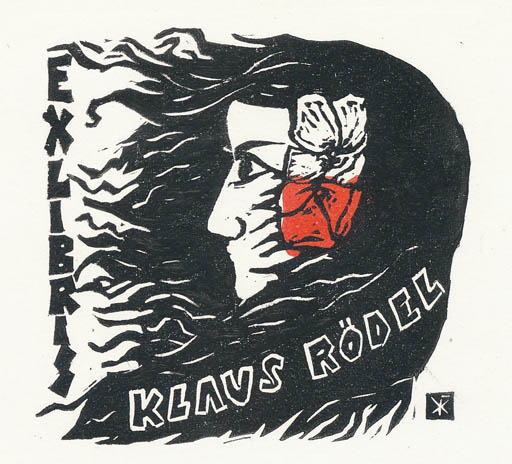 Exlibris by Klemens Raczak from Poland for Klaus Rödel - Woman Portrait 