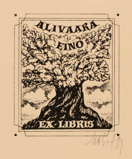 Exlibris by Maret Olivet from Estonia for Eino Alivaara - Tree 