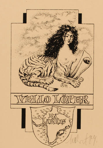 Exlibris by Maret Olivet from Estonia for Vello Löper - Fable Animal 