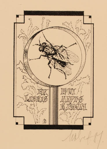 Exlibris by Maret Olivet from Estonia for Anta Remm - Insect 