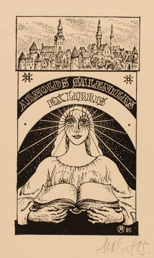 Exlibris by Maret Olivet from Estonia for Arnolda Salenieks - Book City Woman 