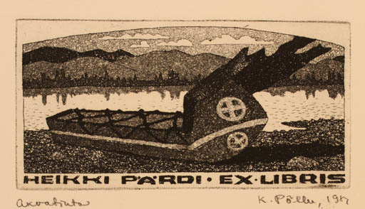 Exlibris by Kaljo Pöller from Estonia for Heikki Pärdi - Scenery/Landscape Maritime 