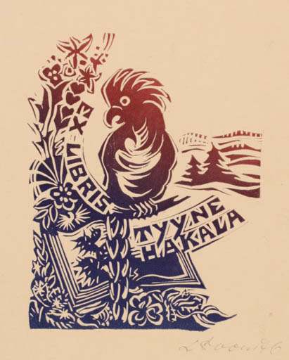 Exlibris by Leida Soom from Estonia for Tyyne Hakala - Bird 