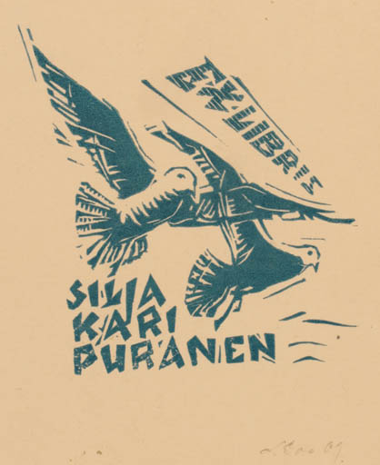 Exlibris by Leida Soom from Estonia for Silja + Kari Puranen - Bird 