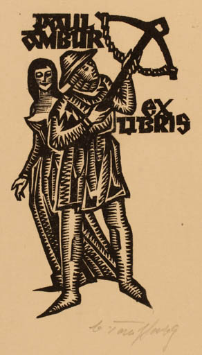 Exlibris by Väino Tönisson from Estonia for Paul Ambur - Military/War Couple 