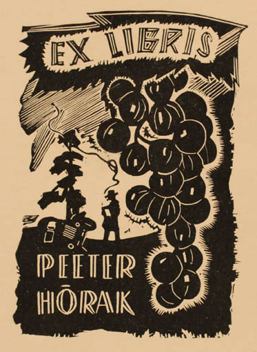 Exlibris by Väino Tönisson from Estonia for Peeter Horak - Wine 