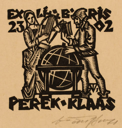 Exlibris by Väino Tönisson from Estonia for Perek Klaas - Globe Couple 