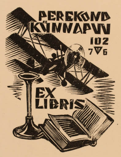 Exlibris by Väino Tönisson from Estonia for Perekond Künnapuu - Book Aircraft 