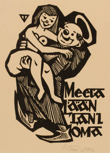 Exlibris by Väino Tönisson from Estonia for Meeta Läänlanloma - Erotica Couple 