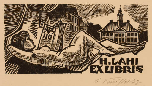 Exlibris by Väino Tönisson from Estonia for Heiki Lahi - Woman Nude 