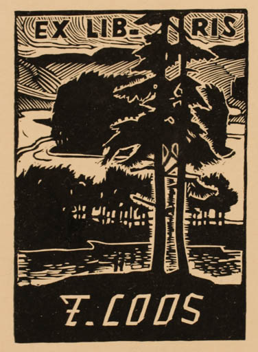 Exlibris by Väino Tönisson from Estonia for F. Loos - Scenery/Landscape Tree 