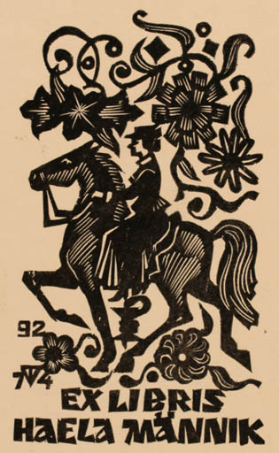 Exlibris by Väino Tönisson from Estonia for Haela Mannik - Horse Horseman/Rider 