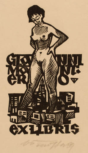 Exlibris by Väino Tönisson from Estonia for Gianni Mantero - Woman Nude 