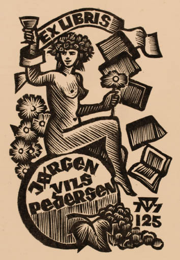 Exlibris by Väino Tönisson from Estonia for Jørgen Vils Pedersen - Woman Wine 