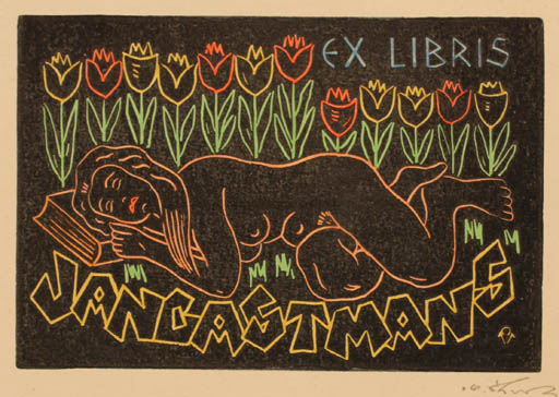 Exlibris by Olav Vihuri from Estonia for Jan Gastmans - Flower Woman 