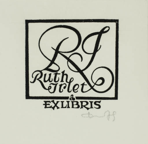 Exlibris by Zbigniew Dolatowski from Poland for Ruth Irlet - Monogram Text/Writing 