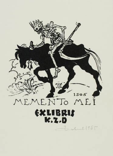 Exlibris by Zbigniew Dolatowski from Poland for ? K. Z. D. - Death Fauna Horse Horseman/Rider 