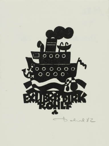 Exlibris by Zbigniew Dolatowski from Poland for Dirk Rohlf - Maritime Ship/Boat 