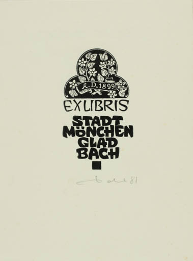 Exlibris by Zbigniew Dolatowski from Poland for ? Stadt Mönchen Gladbach - Flora Text/Writing 